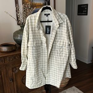 NWT MISSGUIDED Houndstooth Patterned Button Up Denim Shacket